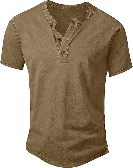 Men's Vintage Acid-Wash Henley T-Shirt