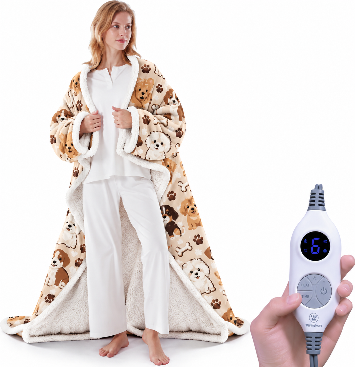 🔥Wearable Heated Blanket with Foot Pocket Sherpa🔥Overheat Protection & Auto Shut-Off