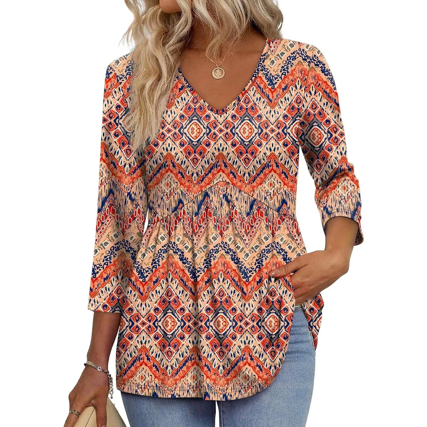 ⚡ Last Call For Big Savings ⚡Women’s V-Neck 3/4 Sleeve Tunic Top – Flowy Dressy Casual Blouse