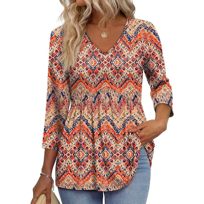 ⚡ Last Call For Big Savings ⚡Women’s V-Neck 3/4 Sleeve Tunic Top – Flowy Dressy Casual Blouse