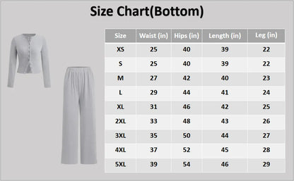 Two-piece Set Women's Solid Button Front Ribbed Crop Top & Elastic Waist Pants