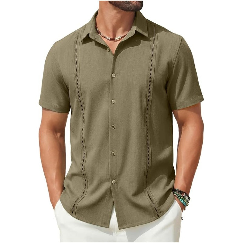 💥This Week's Special Price💥Men's Cuban Guayabera Shirt Short Sleeve V-Neck