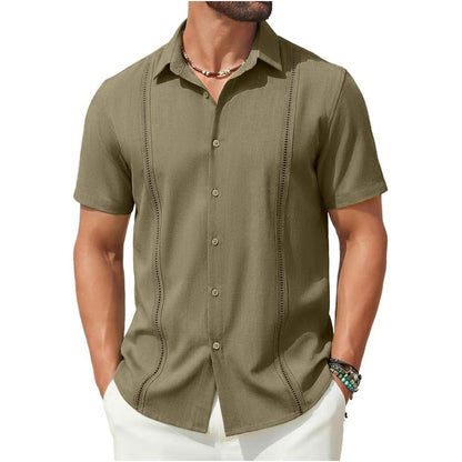 💥This Week's Special Price💥Men's Cuban Guayabera Shirt Short Sleeve V-Neck