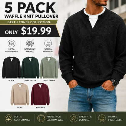 Men's Winter Warm Sweater, Waffle Texture, Loose and Comfortable Long Sleeve Style