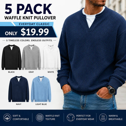 Men's Winter Warm Sweater, Waffle Texture, Loose and Comfortable Long Sleeve Style