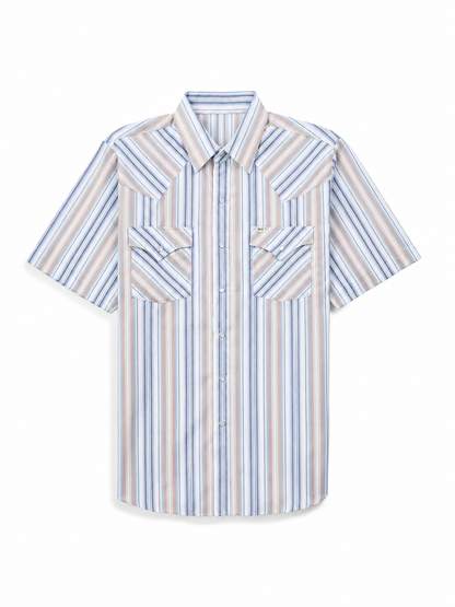 💥 Limited Time Mega Sale 💥Men's Western Stripe Snap Shirt with Pocket - Short Sleeve Casual Cowboy Shirt