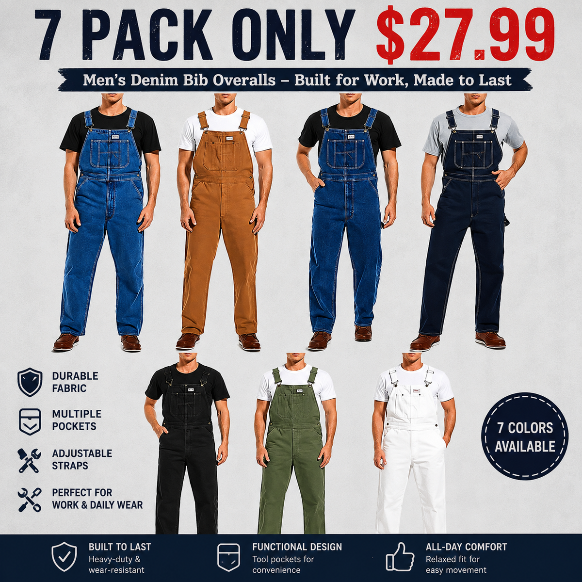🔥Last Day Promotion🔥Men's Denim Bib Overalls,  Workwear with Adjustable Straps and Convenient Tool Pockets