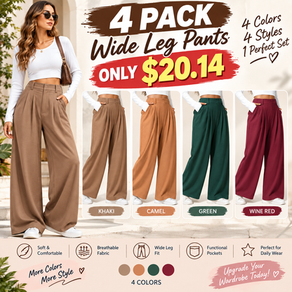 🔥Autumn Sale– High Waisted Pleated Wide Leg Waffle Work Pants with Side Pockets