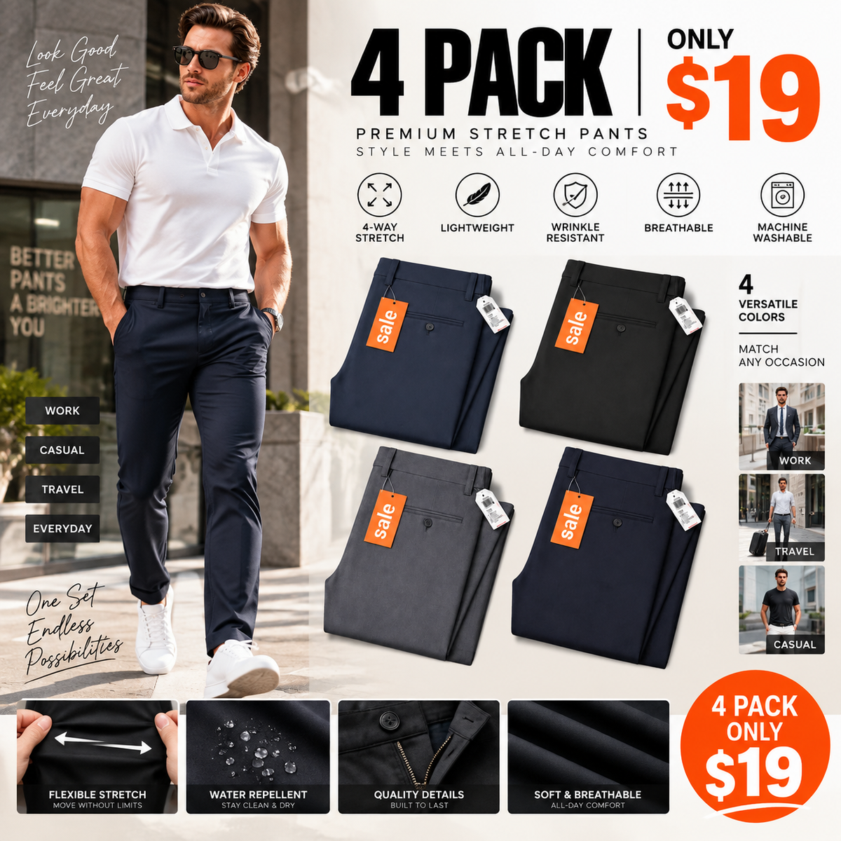 Men’s No-Iron Stretch Dress Pants – Comfortable Golf & Business Trousers with Flexible Fit