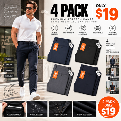 Men’s No-Iron Stretch Dress Pants – Comfortable Golf & Business Trousers with Flexible Fit