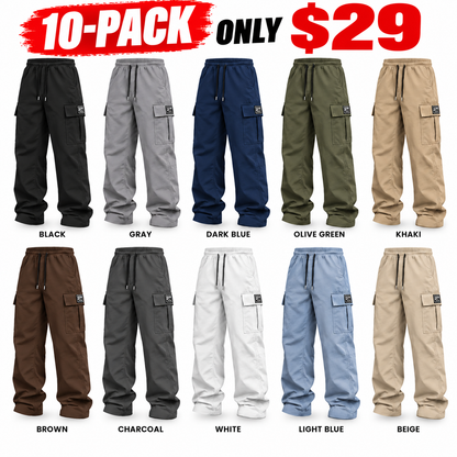 Men's cargo pants, solid-color casual loose-fit cargo trousers