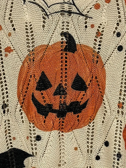Women's Halloween Pumpkin Print Long Sleeve Knit Top