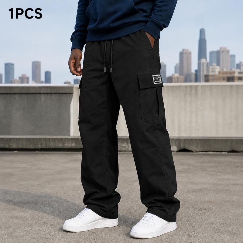 Men's cargo pants, solid-color casual loose-fit cargo trousers