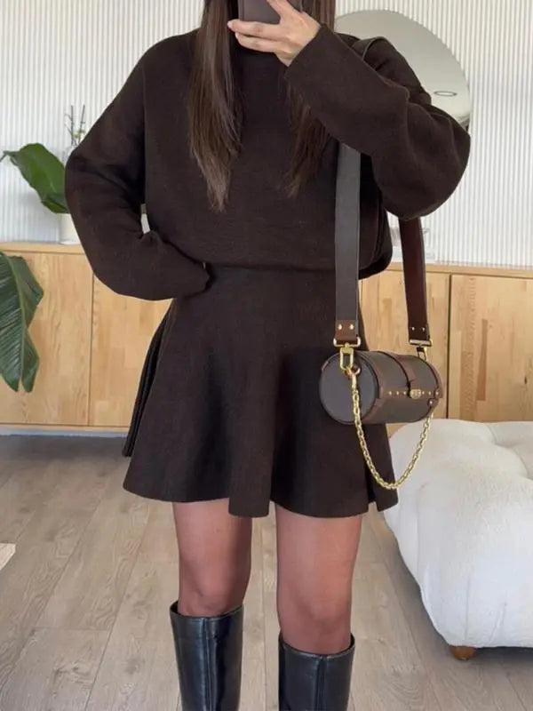 Women's Casual Half-High Neck Long Sleeve Knit Dress