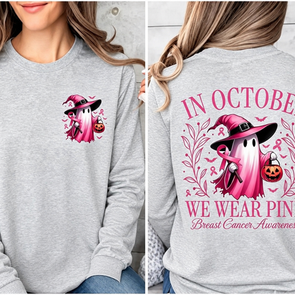 CLEARANCE SALE🔥 Pink Ghost Long Sleeve Top, Breast Cancer Awareness Shirt