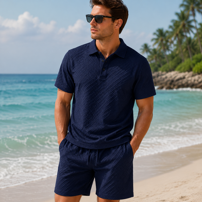 🔥 Crazy Deals For A Limited Time 🔥Men's Textured Polo Set Summer Casual Outfit