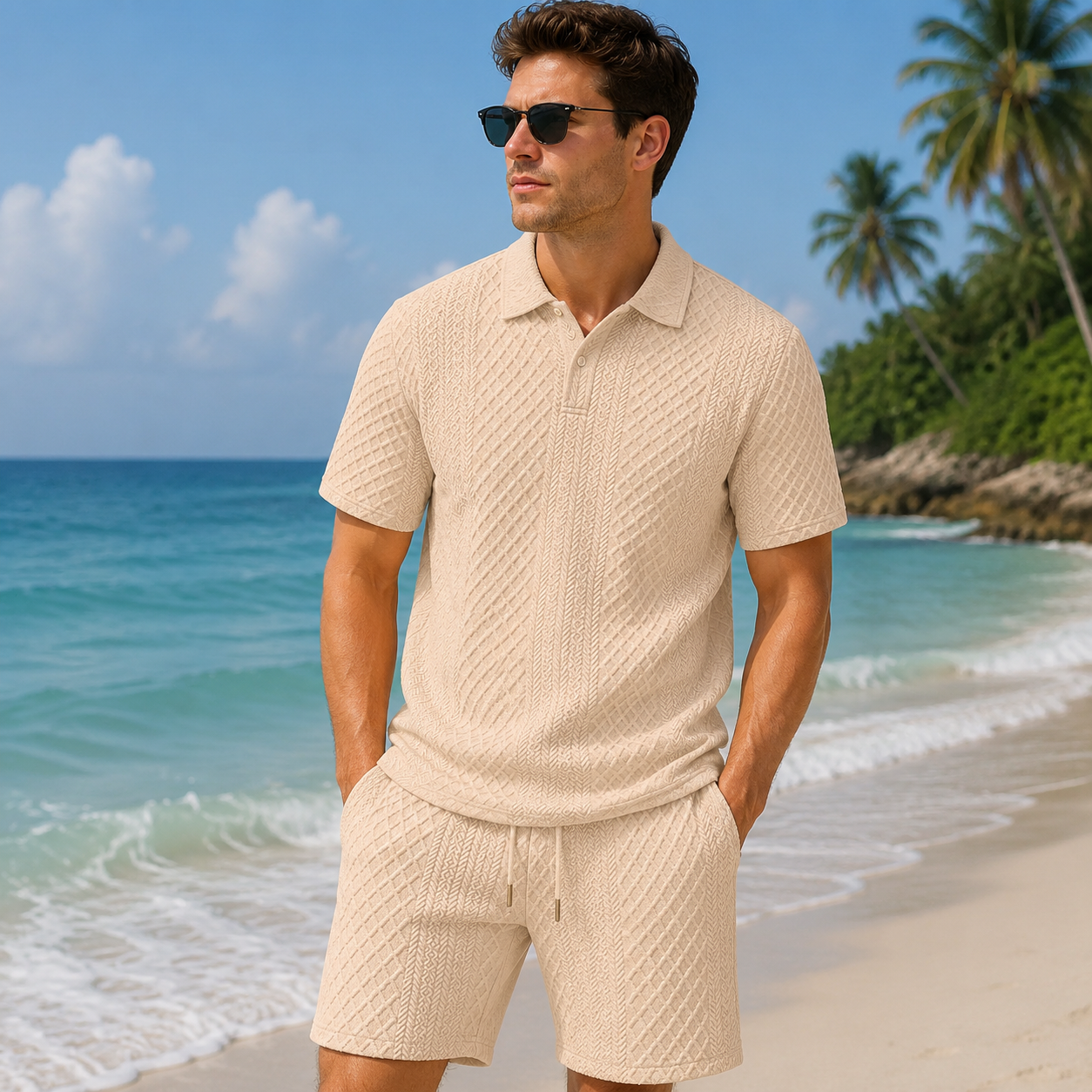 🔥 Crazy Deals For A Limited Time 🔥Men's Textured Polo Set Summer Casual Outfit