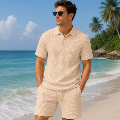 🔥 Crazy Deals For A Limited Time 🔥Men's Textured Polo Set Summer Casual Outfit