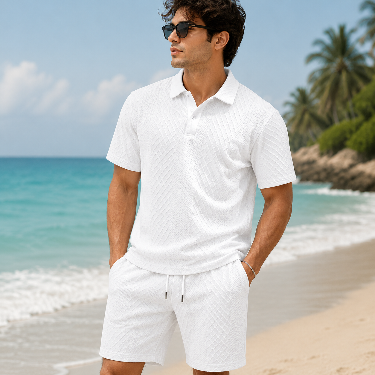 🔥 Crazy Deals For A Limited Time 🔥Men's Textured Polo Set Summer Casual Outfit