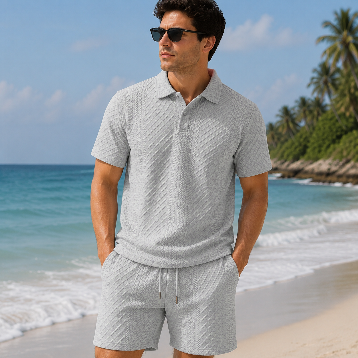 🔥 Crazy Deals For A Limited Time 🔥Men's Textured Polo Set Summer Casual Outfit