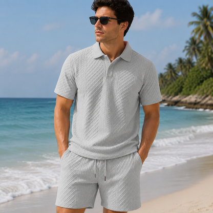 🔥 Crazy Deals For A Limited Time 🔥Men's Textured Polo Set Summer Casual Outfit