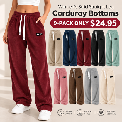 LAST DAY SALEWomen's Solid Straight Leg Corduroy Bottoms-100% Cotton