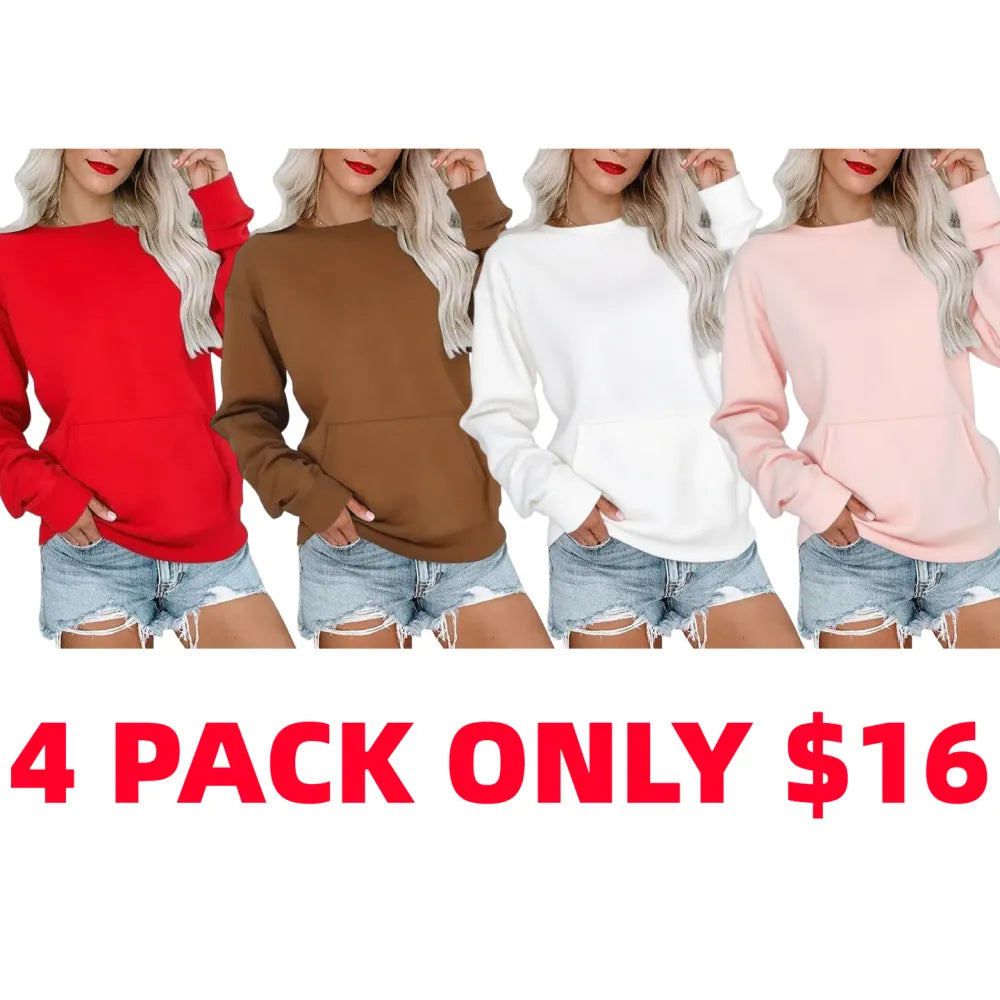 Womens Casual Long Sleeve Hoodless Crewneck Hoodie