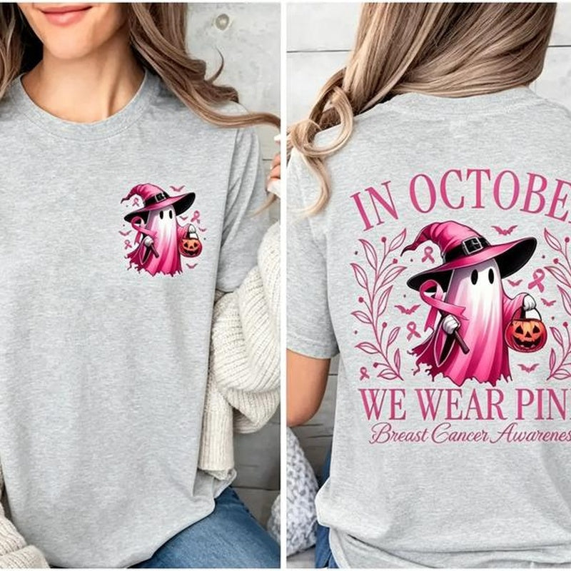 CLEARANCE SALE🔥 Pink Ghost Long Sleeve Top, Breast Cancer Awareness Shirt