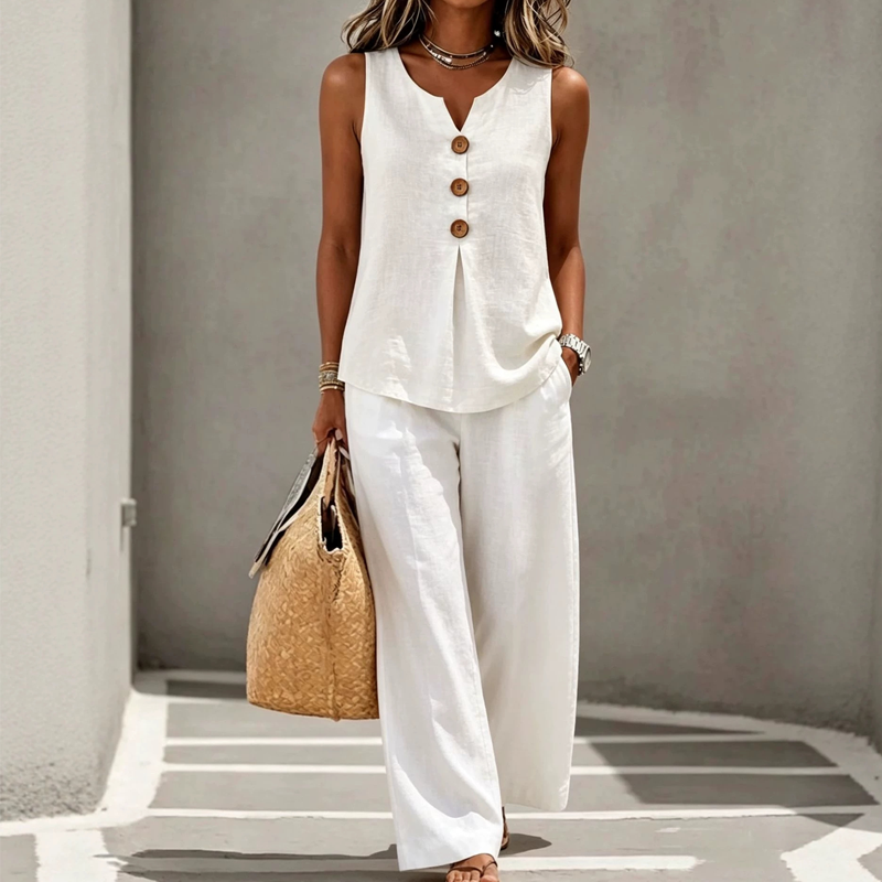 💗LAST DAY SALE 💕Women's Sleeveless Button Top and Loose Pants Set