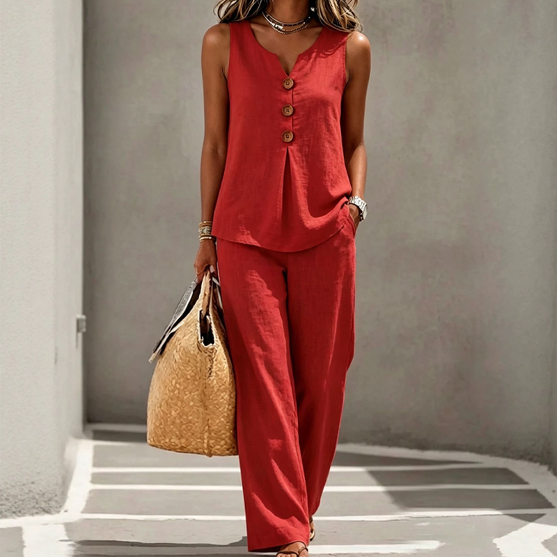 💗LAST DAY SALE 💕Women's Sleeveless Button Top and Loose Pants Set