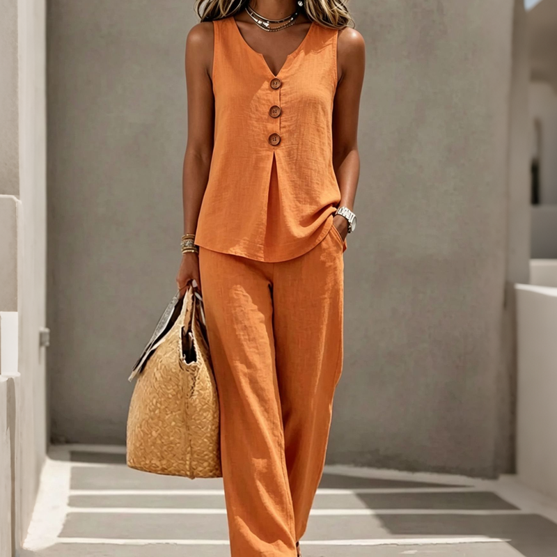 💗LAST DAY SALE 💕Women's Sleeveless Button Top and Loose Pants Set