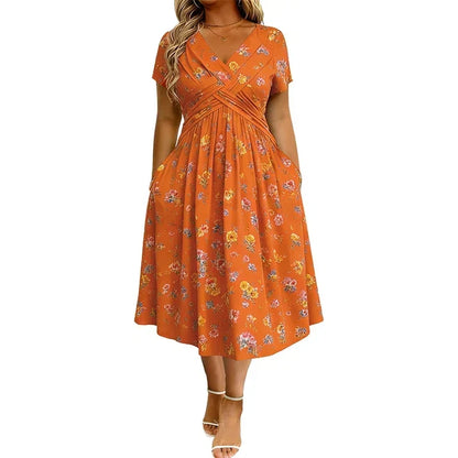 🔥 The Sale Ends Soon 🔥Floral V-neck dress with a twist at the waist—elegant and casual for any occasion