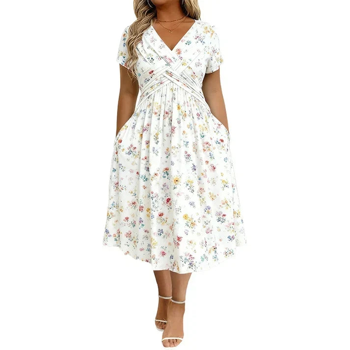 🔥 The Sale Ends Soon 🔥Floral V-neck dress with a twist at the waist—elegant and casual for any occasion