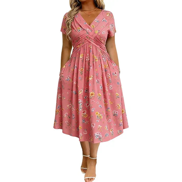 🔥 The Sale Ends Soon 🔥Floral V-neck dress with a twist at the waist—elegant and casual for any occasion