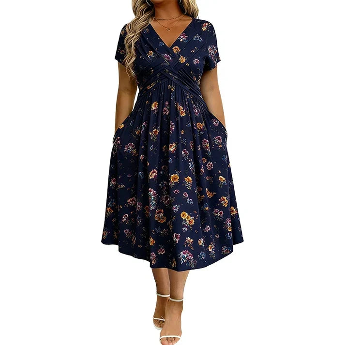 🔥 The Sale Ends Soon 🔥Floral V-neck dress with a twist at the waist—elegant and casual for any occasion