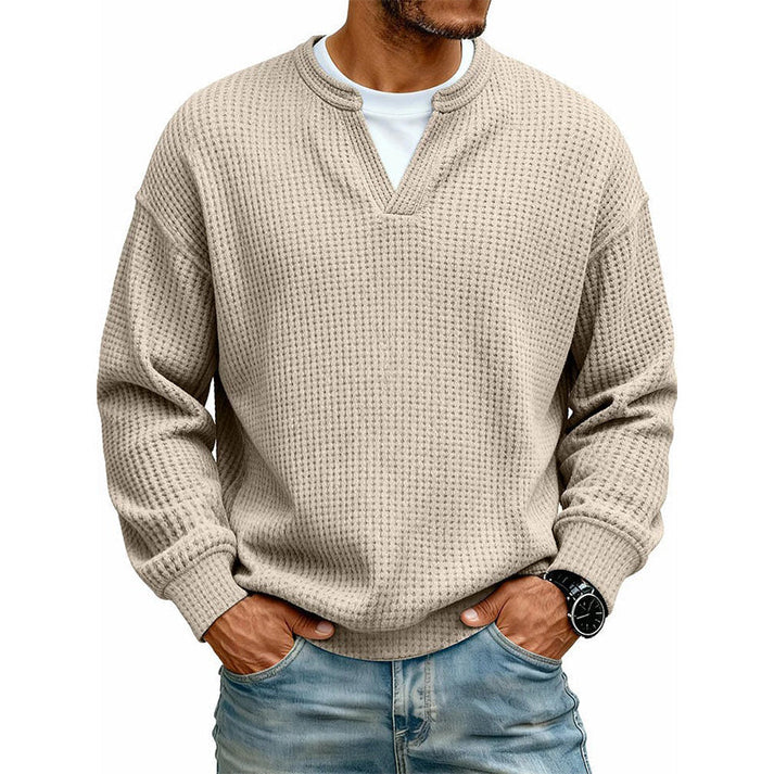 Men's Winter Warm Sweater, Waffle Texture, Loose and Comfortable Long Sleeve Style