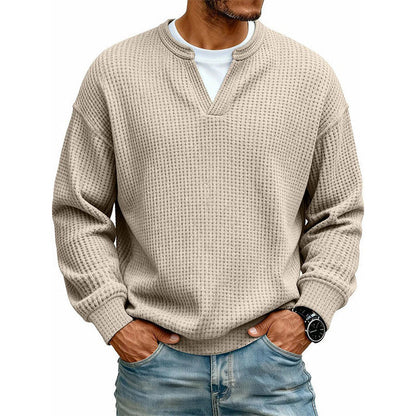 Men's Winter Warm Sweater, Waffle Texture, Loose and Comfortable Long Sleeve Style
