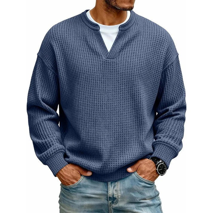 Men's Winter Warm Sweater, Waffle Texture, Loose and Comfortable Long Sleeve Style