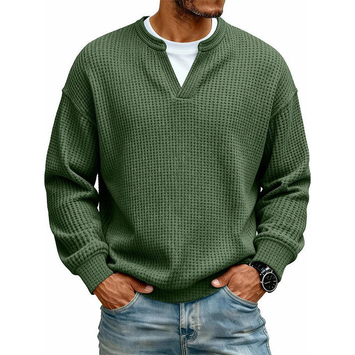 Men's Winter Warm Sweater, Waffle Texture, Loose and Comfortable Long Sleeve Style